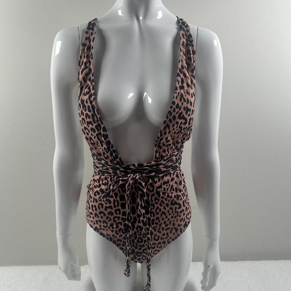 Tempt Me Swimsuit Womens Medium Leopard Print One Piece Plunge Crossback Wrap - Picture 15 of 16